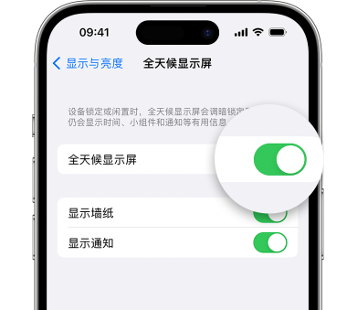 礼县苹果15预约维修分享iPhone15如何设置全天候显示屏幕可见 